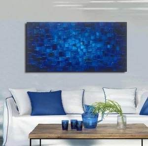 Blue Abstract Canvas Wall Art 48x24 Textured Modern Painting for Wall Decor - Picture 1 of 10