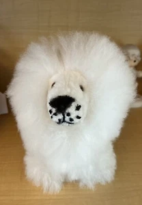 Real Alpaca Fur Stuffed Animal Plush White Lion 6.5” - Picture 1 of 2