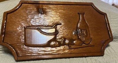 Placa de madera tallada a mano “Hacer una comida” hermosa madera 19,5”x10,5”x14” ¡Rara! Foto 1 de 4