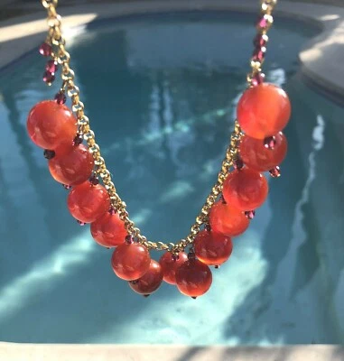 Collar Babero Cornalina Rojo Naranja Ágata Cuentas Redondas Latón Tono Dorado Foto 1 de 4