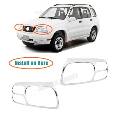 Chrome Front Headlight Lamp Covers Trims For 1999-2005 Suzuki Grand Vitara SUV - Image 1 of 4