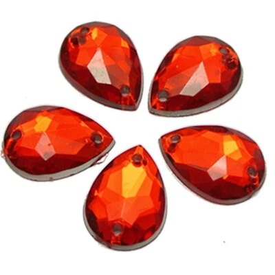 200 Red Acrylic Teardrop Flatback Sewing Rhinestone Gems Sew on Bead 10X14mm - image 1 of 4