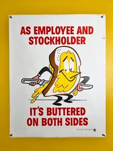 VTG Poster Toast Employee Stockholder Buttered Both Sides Mid Century 1970s - Picture 1 of 5