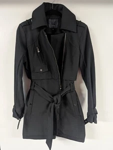 Steve Madden Black Belted Wrap Trench Coat Size S - Picture 1 of 8