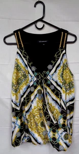 Women's I-N-C INTERNATIONAL CONCEPTS Black & Yellow Print WPL8046 Tank Top ~ XL - Picture 1 of 9