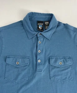 Kuhl Polo Shirt Mens Small Blue Short Sleeve Outdoors Hiking •tiny hole• pockets - Picture 1 of 12