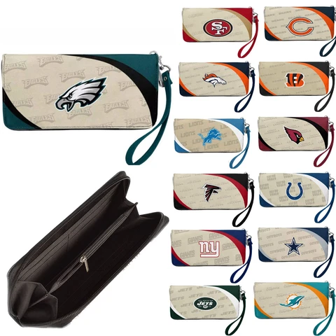 NWT NFL Pick your Teams Women Synthetic Leather Curve Zip Organizer Wallet Cover