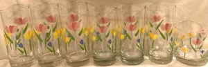 Tulip Glasses Tumblers Flowers 7 Piece Set Excellent - Picture 1 of 7