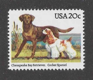 Sello postal de perro AMERICAN COCKER SPANIEL CHESAPEAKE BAY RETRIEVER EE. UU. 1984 MNH - Imagen 1 de 1