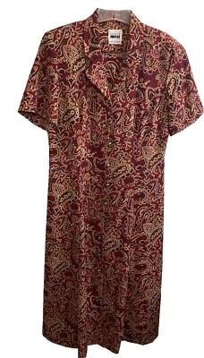 Винтажный 80-х Leslie Fay макси рубашка платье женщин 10 красный пейсли секретарь на пуговицах - Изображение 1 из 4