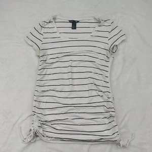 H&M MAMA WHITE AND BLACK STRIPED SCOOP NECK SHORT SLEEVE MATERNITY T-SHIRT SZ M - Picture 1 of 8