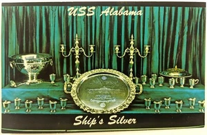 USS Alabama Battleship Silverware Collection Ship's Silver 1960s Postcard Print - Picture 1 of 2