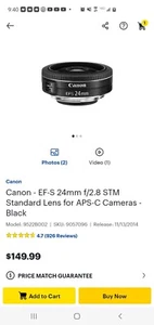 Canon EF-S 24mm f/2.8 Lens and Camera Bag - Picture 1 of 4