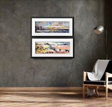 Set of 2 original watercolour semi abstract panoramic landscapes,wall art decor.