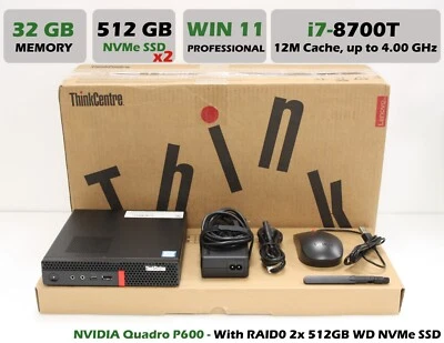 Lenovo ThinkCentre P320 i7-8700T 4.00GHz / 32GB / 2x 512GB / Quadro P600 WIFI PC - Image 1 of 4