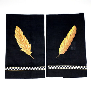 Mackenzie Childs Black Gold Feather Courtly Check Linen Guest Towels Set of 2