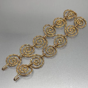 Vtg 1970s FRENCH COUTURE Gilt Spiral Link Statement Bracelet Attr. ROGER SCEMAMA - Picture 1 of 5
