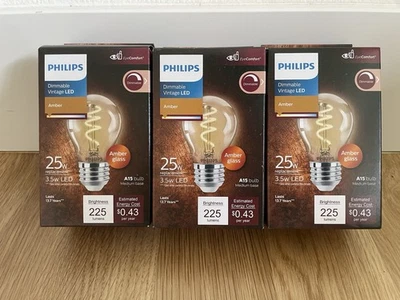 3 Bombillas Philips 25W Equivalente Ámbar A15 Medio Regulable Vintage Luz LED Foto 1 de 4