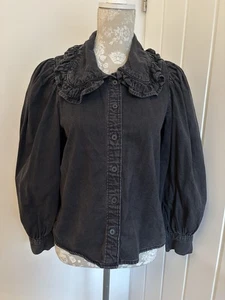 Levi’s Faded Black Frilled Collar Front Button Shirt Size UK XS - Picture 1 of 8