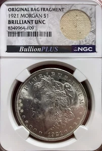 1921 Morgan Silver Dollar Original Bag Fragment Brilliant Uncirculated NGC - Picture 1 of 4