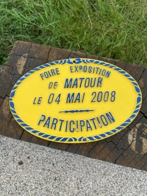 Ancienne Plaque foire exposition Agricole En Fonte. Deco Vintage Jaune Bleu - Photo 1/4