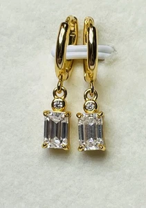 18k Gold Over 925 Sterling Silver 1 CTW Emerald Cut Moissanite Hoop Earrings - Picture 1 of 11