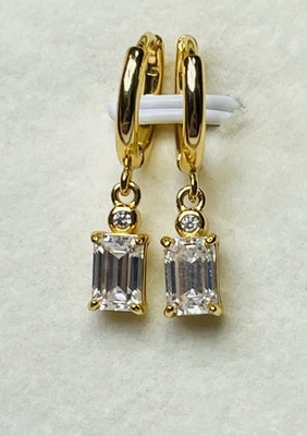 18k Gold Over 925 Sterling Silver 1 CTW Emerald Cut Moissanite Hoop Earrings - Image 1 of 4
