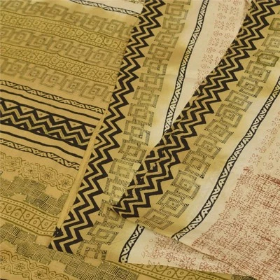 Sánskriti Vintage Crema Saris Pura Crepé Seda Tela Impresa 5 Yardas Decoració... - Imagen 1 de 4