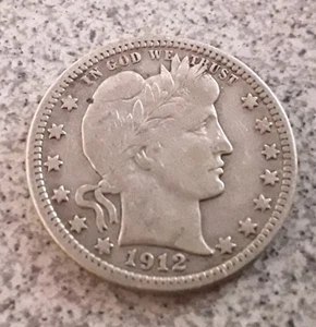 1912-P Barber Silver Quarter 25C -Circulated, Ungraded, Uncert. Good Details - Picture 1 of 6