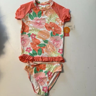 NWT Gymboree Fairy Blossom Floral Swimsuit 2 Piece Shirt UPF 50+ Peach Girl’s 8 - Image 1 of 4