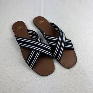 J Crew Sandal Womens 12 Blue White Stripes Woven Strap Open Toe Slides Sandal - Picture 1 of 3