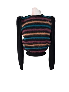 ST JOHN Fuzzy Rainbow Striped Crop Wool Sweater 1980s Vintage - Picture 1 of 5