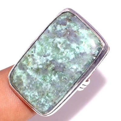 Anillo Turquesa Africana Chapado en Plata 925 Hecho a Mano Joyería Talla US 7 GW Foto 1 de 3