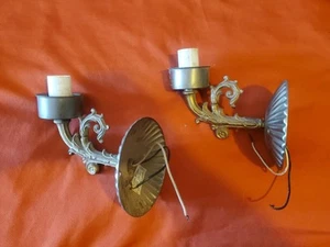 Coppia applique da parete vintage applique in metallo fuso tono ottone metà secolo - Foto 1 di 8