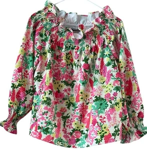 Biesen Blumen über der Schulter gesmokter Ausschnitt Langarm Bluse Größe Medium - Bild 1 von 12