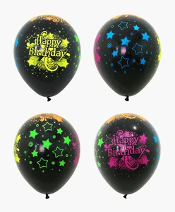 Disco Party Supplies Black Happy Birthday Balloons Bold Neon Stars 12pack Latex - Picture 1 of 1