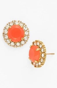 Kate Spade secret garden earrings neon glowing orange pave tangerine halo studs - Picture 1 of 12