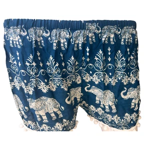 Pantalones Cortos Unisex Tailandia 10 Elefante Estilo Informal Azul Blanco Mezcla con Pom Pom - Imagen 1 de 4