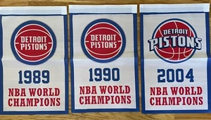 Complete Set Detroit Pistons NBA Champions 3 Banners/Flags 18.5" x 11.5" - Picture 1 of 5