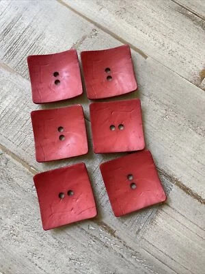 BUTTONS  FASHION--2 HOLE--40mm - Red - 6 PIECES Sewing , Crafting Square Fashion - Image 1 of 3