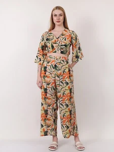 Women's Casual Nature Print Tie knot Top or Pocket Pant Co Ord Set Wholesale Lot - Picture 1 of 10