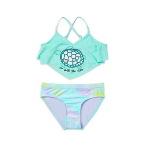 Justice Girls 2 Piece Flounce Top Bikini Swimsuit Mint Size XL(16/18) - Picture 1 of 7