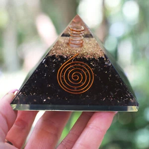 Black Tourmaline Orgone Pyramid 75mm EMF and 5G Orgonite Energy Protection - Picture 1 of 11