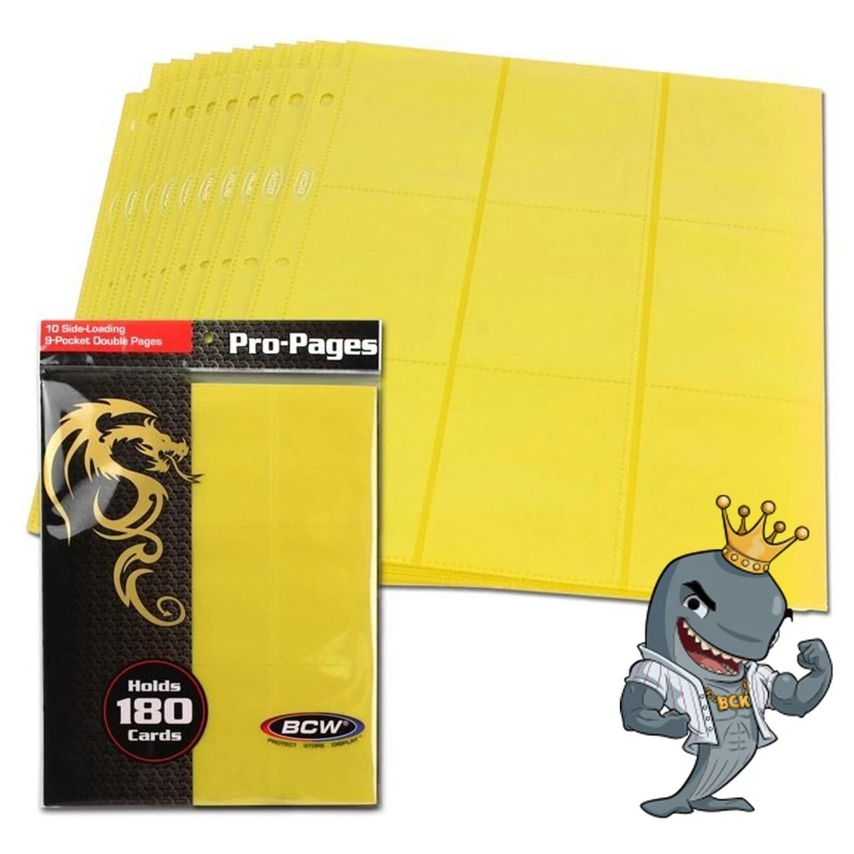 Paquete de 10 quilates páginas de 9 bolsillos BCW Pro de doble cara - amarillo (carga lateral) ENVÍO GRATUITO Foto 1 de 1