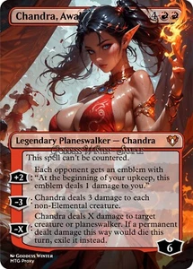 MTG - Chandra, Awakened Inferno - Fanart Borderless Style - EDH / Playtest - Bild 1 von 3