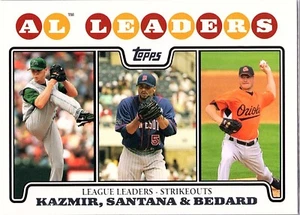 2008 Topps - Líderes de la Liga Johan Santana, Scott Kazmir, Erik Bedard #322 - Imagen 1 de 2