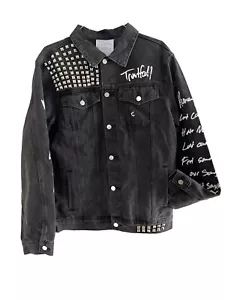 P!NK Pink Alecia Moore Trustfall Black DenimLarge Jacket Studs Official Rare New - Picture 1 of 23