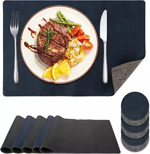 MUXHEL Faux Leather Table Mats & Coasters Set of 6, Waterproof, Heat-Resistant - Picture 1 of 9