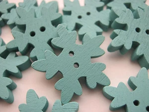 10 Turquoise Blue Teal Snowflakes Buttons Wood 25mm (1" inch)  Crafts Sewing  - Picture 1 of 2