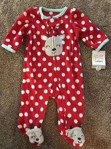 Neu mit Etikett Carter’s Fleece Rentier rot weiß gepunktet Schlafanzug 3 Monate - Bild 1 von 5
